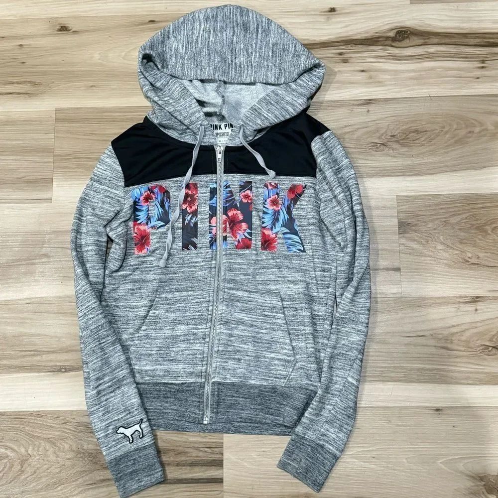 Victoria’s Secret PINK Grey Zip Up Hoodie Sweatshirt Women’s XS